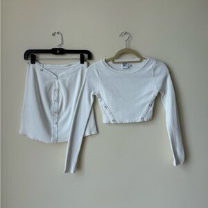 Princess Polly White Ribbed Button-Accent Skirt Set